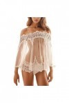 Femmes Lingerie Sleepwear sous-vêtements Dentelle Robe de Nuit + G-String Body Homme Sexy White, L 