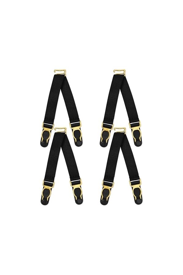 Satini Short Double Pince en métal Porte-jarretelles Ceinture Lingerie Bretelles en V Noir - Argent, 1.2cm 