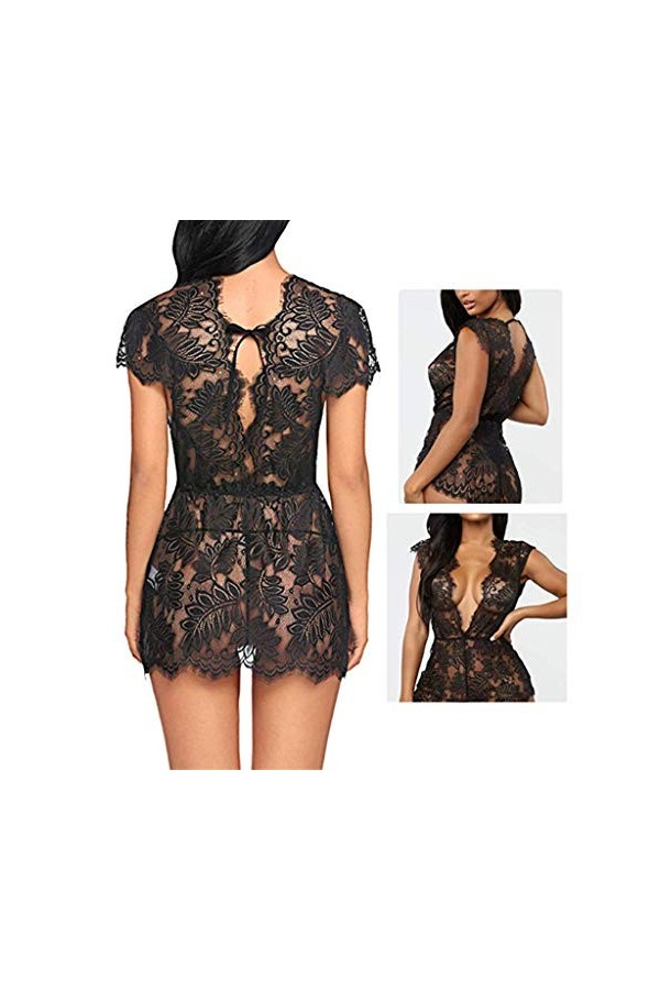 TDEOK Ensemble porte-jarretelles sexy sexy pyjama noir corset femme, Noir , M