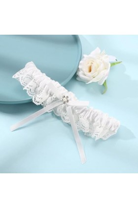 2 PCS Jarretières, Jarretière Mariage, Jartiere Femme Mariage avec Élastique, Jarretiere Mariage avec Nœud en Strass Blanc et