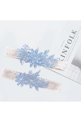 ASYKNM Jarretières Mariée Bleu en Dentelle pour Le Mariage,avec Cadeau Cosplay Lot De 2 Élastiques pour sadapter à toutes le