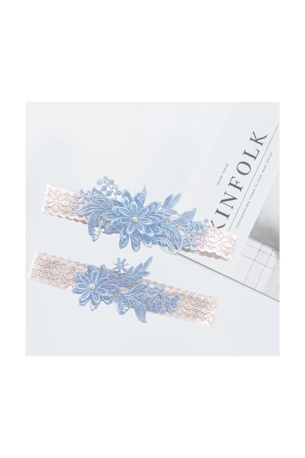 ASYKNM Jarretières Mariée Bleu en Dentelle pour Le Mariage,avec Cadeau Cosplay Lot De 2 Élastiques pour sadapter à toutes le