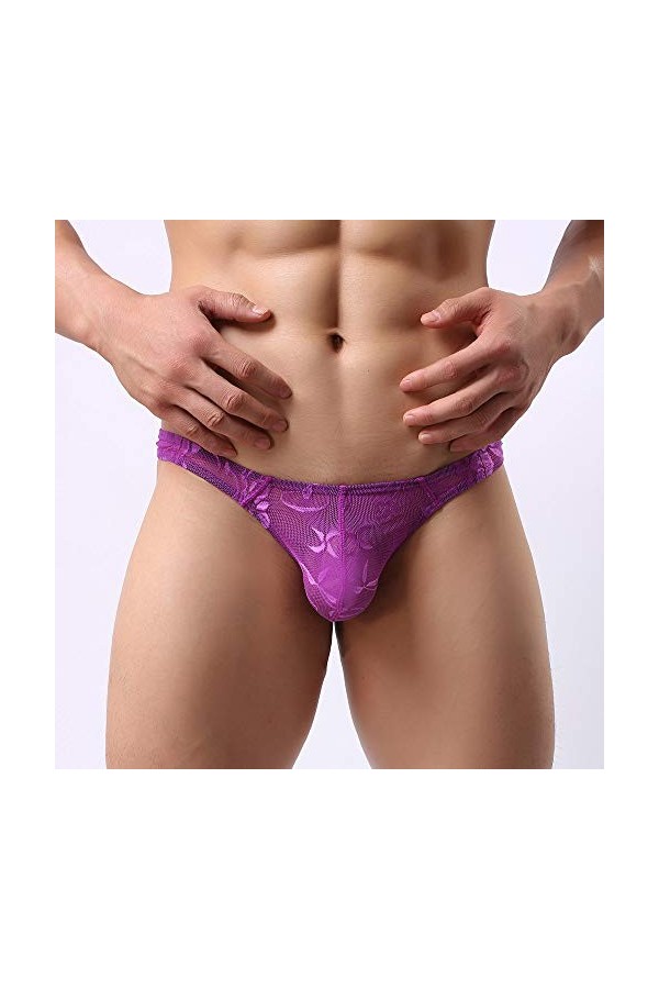 Junhasgood Slips Homme Transparent Sexy air Mesh Transparent Bas de Taille sous-vêtements Dentelle Sexy Hommes sous-vêtements