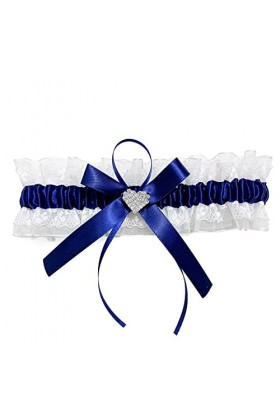 YUEMION Jarretière de mariée, jarretière avec strass en forme de cœur, jarretière en dentelle blanche et ruban bleu, accessoi