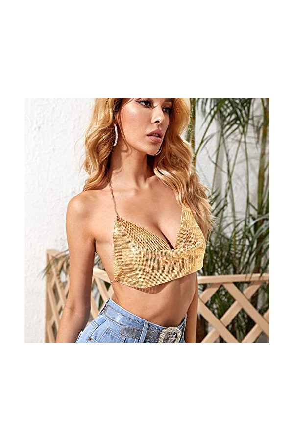 Lingerie Tenue Sexy Femme Coquine Pyjama Chaînes de Paillettes Retour Sexy Sling Vest Metal Top Open Womens Lingère Sexy