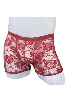 BreakEgg Boxer en dentelle sans couture pour homme avec taille basse sexy et confortable, rouge vin, taille unique