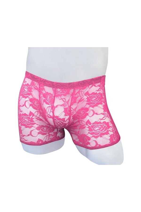 BreakEgg Boxer en dentelle sans couture pour homme avec taille basse sexy et confortable, rose, taille unique
