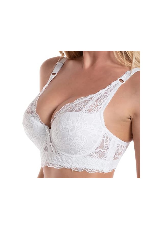 Soutien-Gorge froncé en Dentelle Sexy pour Femme avec Bretelles réglables Menstruelle Pression White, 80C 