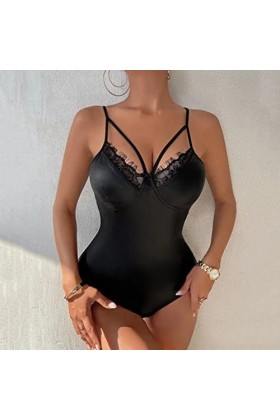 Mesdames Noir Maille Cuir épissage Sexy Creux Cuir Body érotique Lingerie Lingerie Tulle Transparent Black, XXL 