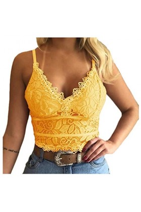 Sous-vêtements sexy pour femme - Soutien-gorge sans fil - Col en V - Sous-poitrine sexy, jaune, XXL