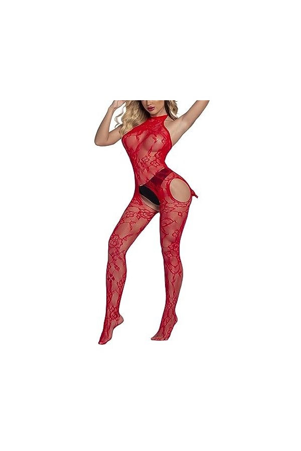 wjiNFDFG Combinaison Dentelle Bas Sexy évider Lingerie pour Dames Lingerie Lit Red, One Size 