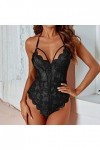 liaddkv Ensemble de lingerie sexy en maille imprimée en dentelle, Noir , S