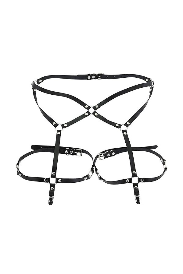 COSAUG Ceinture de cuisse en cuir noir Rave Taille Ceinture gothique Garter Ceinture Bijoux de corps, Noir , Taille Unique