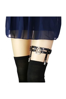 COSAUG Lot de 2 harnais de cuisse réglables en cuir punk gothique 2 rangées avec clip en métal, Noir , Taille Unique