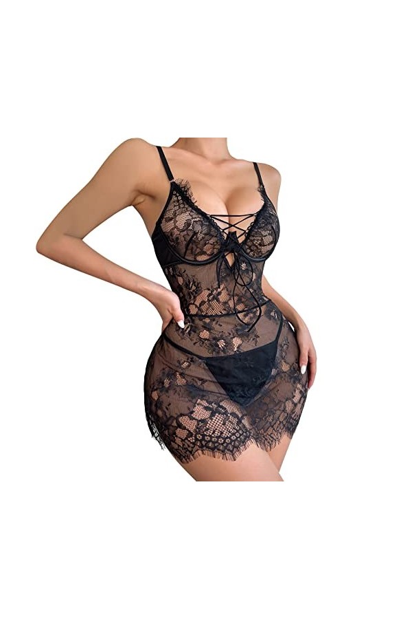 Pyjama Femmes Sexy Ourlet en Dentelle Dames COS Campus Sexy Dentelle Costume Grande Taille Plaid Jupe Courte sous-Vêtements S