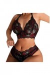 Lingerie Sexy Femme Womens Sexy Lingerie Two Piece Lace Three Point Big Breast Underwear Two Piece Set Costumes Sexy Red, L 