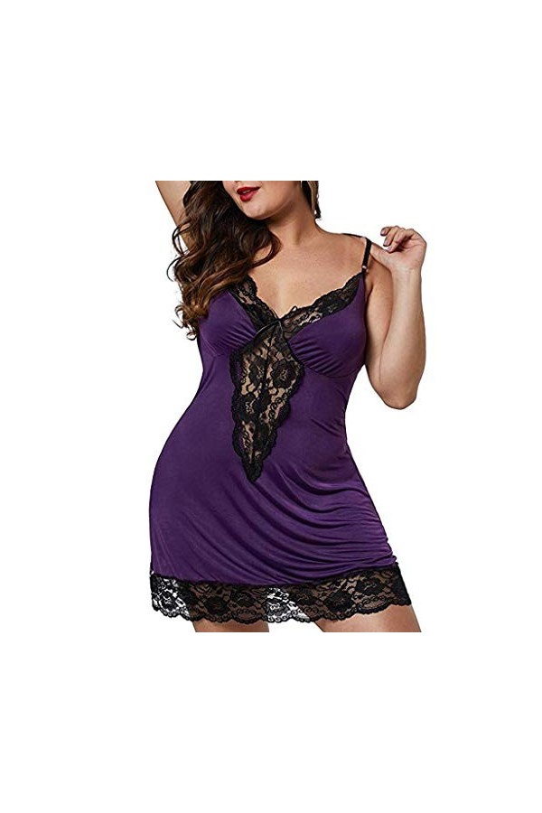 liaddkv Robe de nuit en V pour femme - Lingerie sexy - Cadeau, lilas, XXL