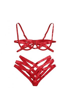 NHNKB Ensemble de lingerie sexy en dentelle avec jarretière en acier et sous-vêtement de ski pour homme et femme, rouge, S
