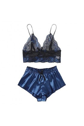 Lingerie Femme Sexy Ensemble Homme Sexy Hot y.2k Sleepwear Set Polyester Silk Bedroom Lady Lingerie Confort Blue, XL 