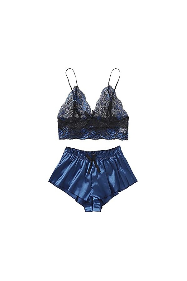Lingerie Femme Sexy Ensemble Homme Sexy Hot y.2k Sleepwear Set Polyester Silk Bedroom Lady Lingerie Confort Blue, XL 