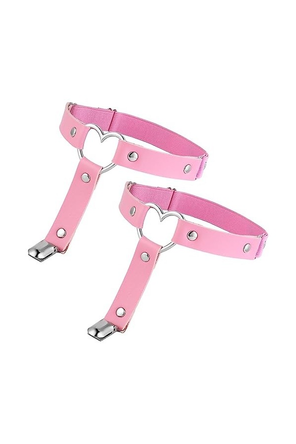 2 Pièces Jarretières en Cuir Noir Coeur Punk Gothique Jarretière Réglable Antidérapant Clip Femme Halloween Carnaval Cosplay 