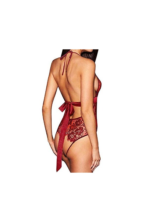 Viunychn Lingerie sexy pour femme - Rouge - Lingerie sexy - Dentelle - String en dentelle - Lingerie sexy - Avec armatures - 