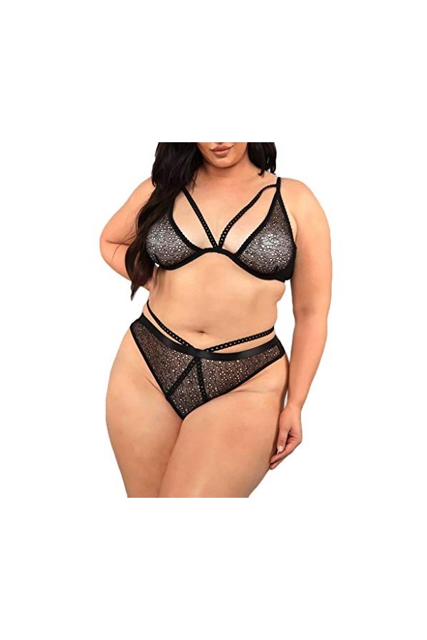 Viunychn Lingerie sexy pour femme - Lingerie en dentelle - Curvy Plus Size Cutout - Sous-vêtements push up Cosplay - Ensemble