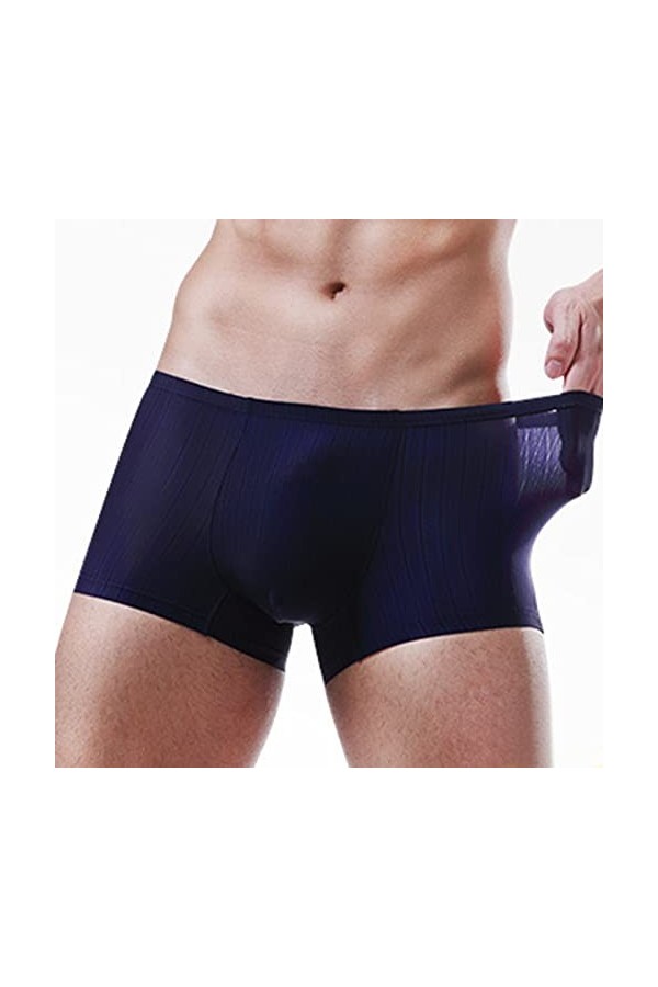 Boxer dété pour homme - En soie glacée transparente - Respirant - Taille souple - Sous-vêtement de ski - Noir, Marine, L