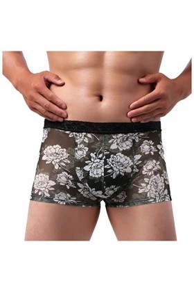 Sous-vêtements respirants imprimés pour homme - Boxer transparent en dentelle - Sous-vêtements pour homme, Vert armée., XXL