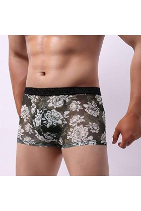 Sous-vêtements respirants imprimés pour homme - Boxer transparent en dentelle - Sous-vêtements pour homme, Vert armée., XXL