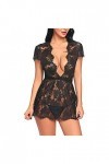 TDEOK Ensemble porte-jarretelles sexy sexy pyjama noir corset femme, Noir , XL