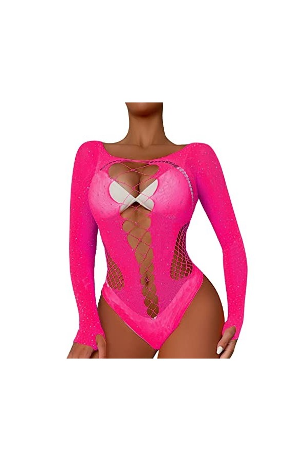Lingerie Femme Sexy Ensemble Homme Sexy Hot y2*k Dames Sexy Brillant Lingerie à Manches Longues Maille Transparent Creux Sexy