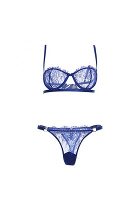 GilRu Womens Sexy Bretelles Sexy Lingerie Bague en Acier Set Costume Trois Points Lingerie Sexy Jarretelles Blue, XXXL 