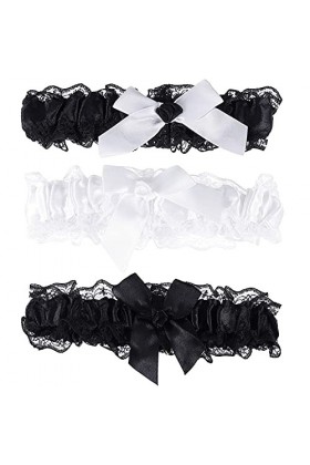 SOIMISS Lot de 3 jarretières de mariage en dentelle avec nœud élastique pour femme et fille