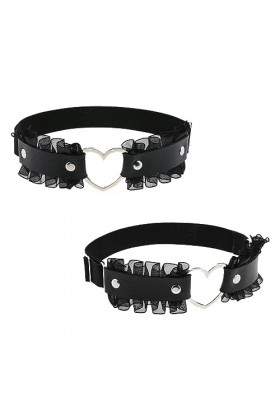 ANYUANKW 2Pcs Jarretelles Réglables en Dentelle en Forme de Cœur Jarretière Réglable en Dentelle de Cuisse en Cuir Porte-Jarr