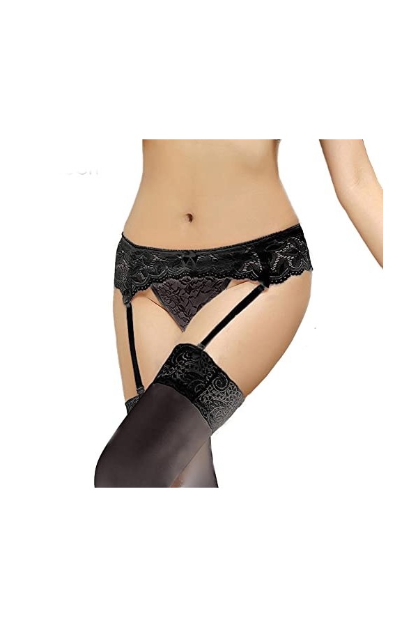 KFLY Porte-jarretelles sexy en dentelle avec 4 sangles grande taille pour bas de cuisse délicat en dentelle florale porte-jar