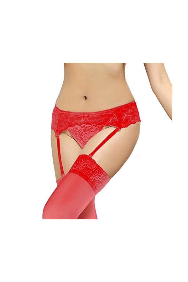 KFLY Porte-jarretelles sexy en dentelle avec 4 sangles grande taille pour bas de cuisse délicat en dentelle florale porte-jar