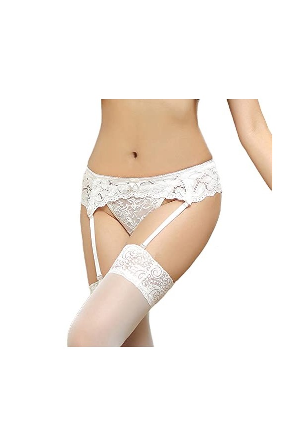 KFLY Porte-jarretelles sexy en dentelle avec 4 sangles grande taille pour bas de cuisse délicat en dentelle florale porte-jar