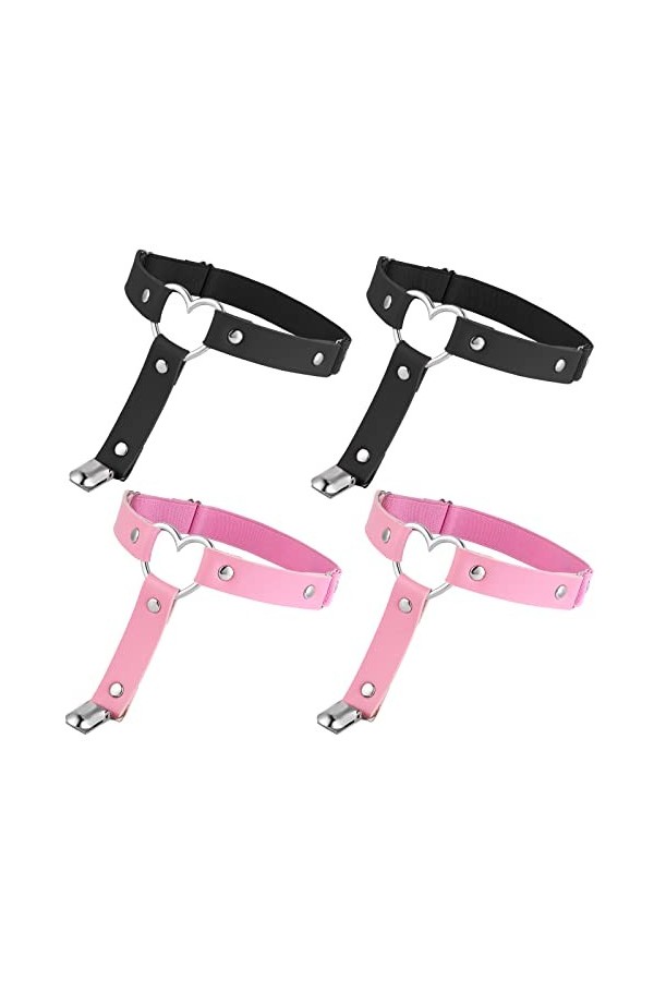 4 Pièces Jarretière de Jambe en Forme de Cœur Réglable Punk Gothique Clip Antidérapant pour Femmes Accessoires de Fête Cospla