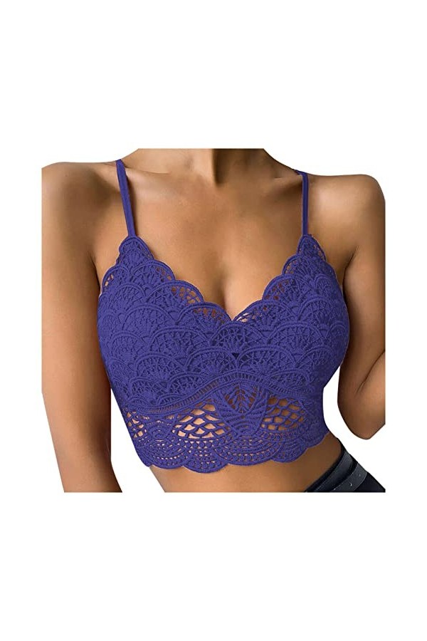 liaddkv Soutien-gorge de yoga sans fil - Sous-vêtements avec collants - Lingerie sexy à volants, bleu, S