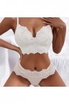 liaddkv Lingerie Femme Sexy Dentelle Crochet Décolleté Soutien-gorge Broderie et Culotte Taille Haute Push Up Ensemble Deux P