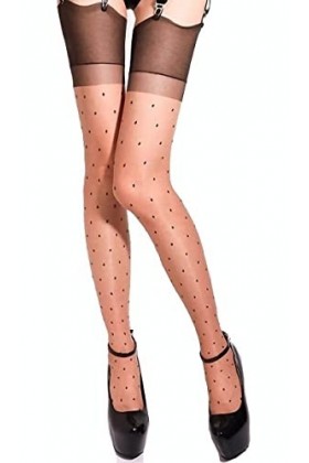 Fashion Cuqui bas rétro sexy pour jarretelles, Pois - cuir