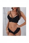 Bustier Grande Taille avec Plume Femmes Corset Bralette Deux pièces Lingerie Dentelle Plus Menstruelle Couleur Black, XL 