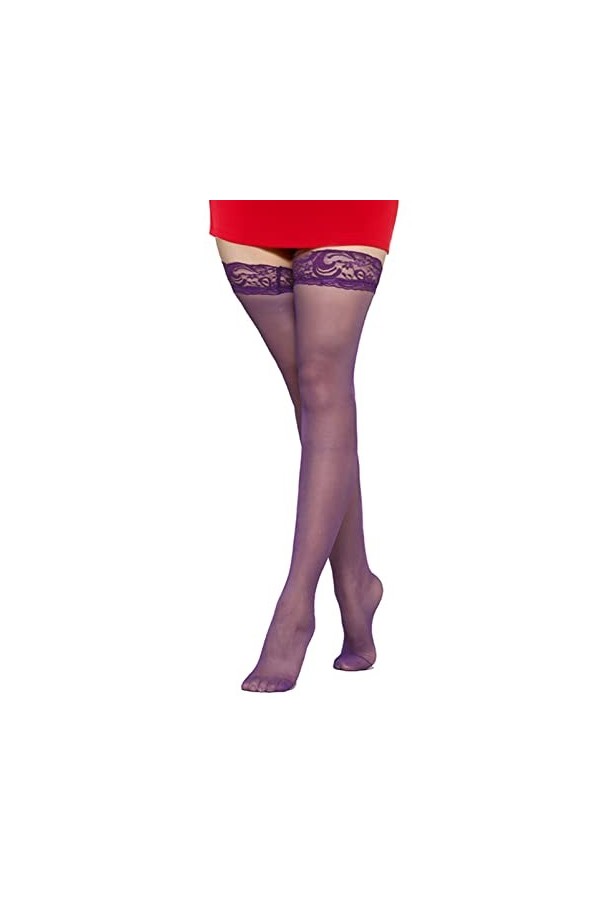 Adove Bas de cuisse en dentelle transparente avec silicone pour femme - violet - taille unique