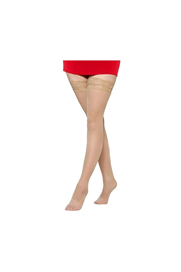 Adove Bas de cuisse en dentelle transparente avec silicone pour femme - violet - taille unique