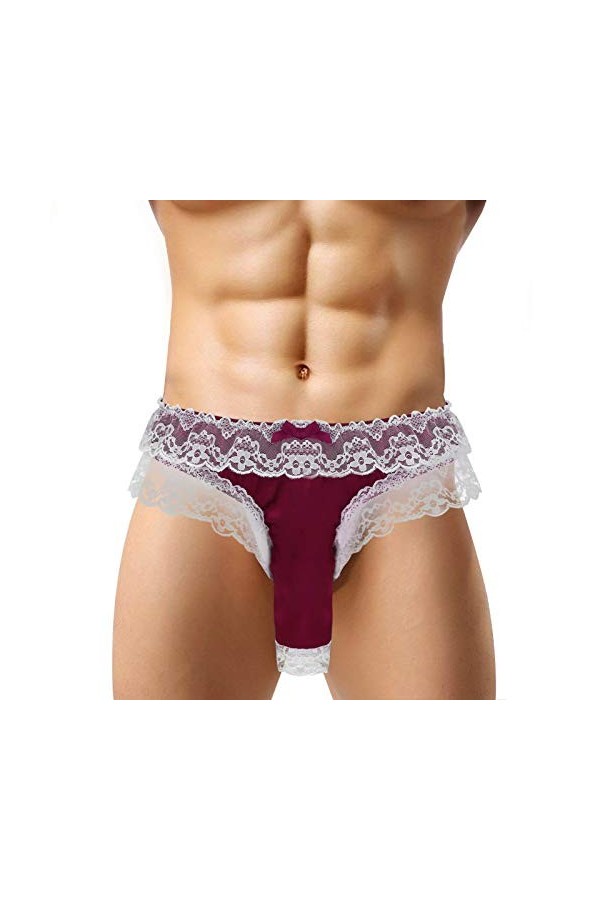 LINSINCH String Sexy Homme sous-vêtements Transparent Slip en Dentelle pour Hommes Bout à Bout Ouvert Bas Sissy Culottes