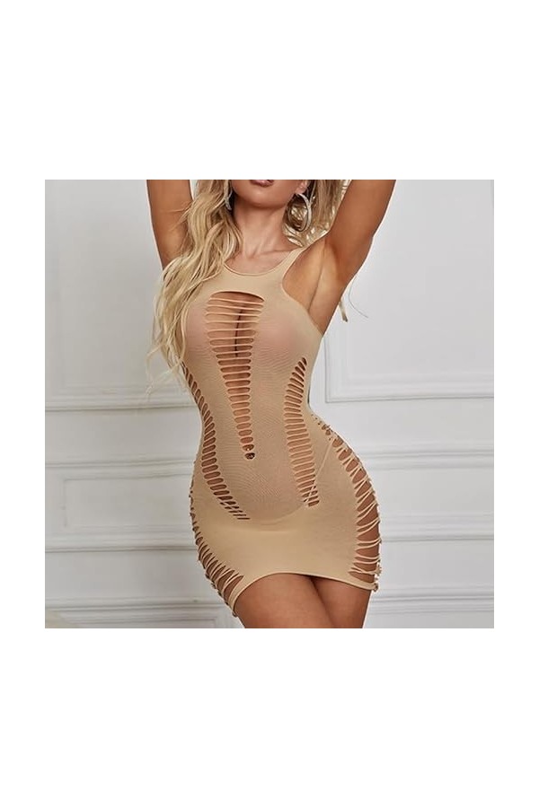 MEGAHERZ Vêtements sexy en maille serrée pour la tentation, paquet érotique, jupe de hanche couleur 