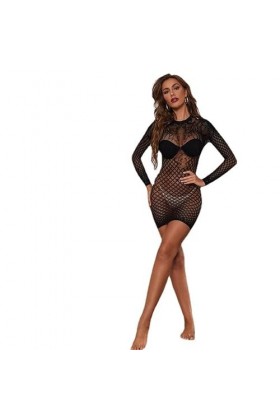 MEGAHERZ Robe sexy en jacquard transparent robe corset en maille de diamant Noir 