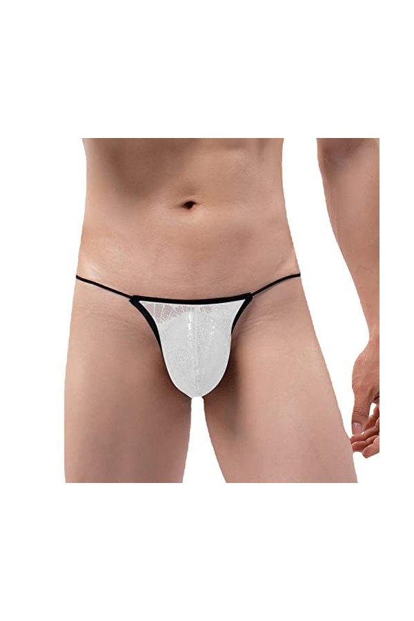 BIISDOST Hommes Sexy Solide Couleur Respirant Taille Basse Tricoté Dentelle String String Briefs Peignoir Absorbant White, M