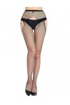 KLONKEE Collants résille pour femme taille haute sexy en maille transparente, Noir-021, taille unique